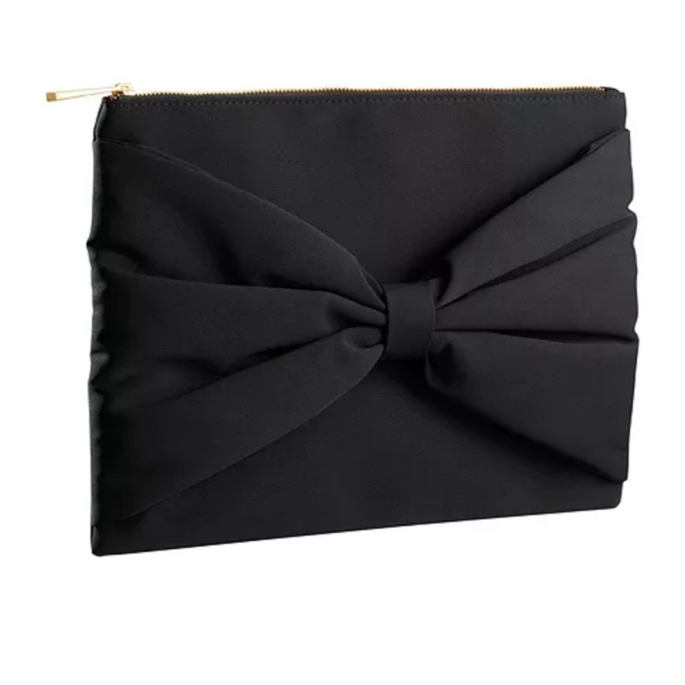 Carolina Herrera black satin bow knot cosmetic travel bag